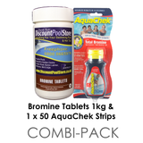 Bromine tablets and test strips