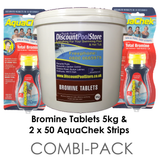 Bromine tablets and test strips