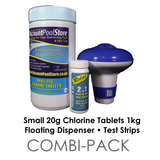 Small 20g Chlorine Tablets 1kg with Dispenser and Test Strips